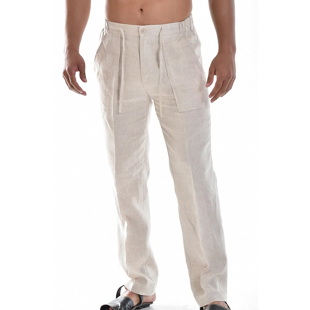 Bohio Men's 100% Linen Drawstring Pants with Pockets  Size XL/36